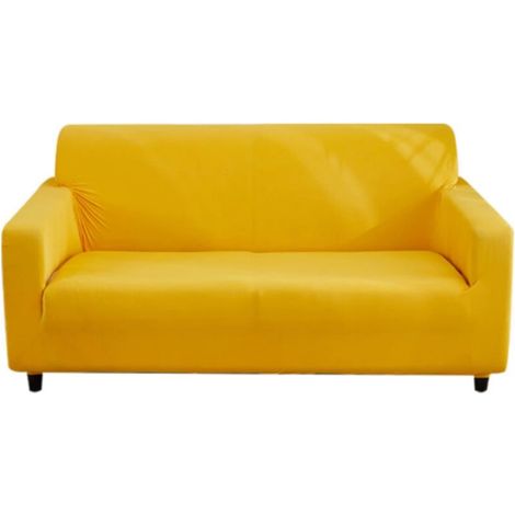 Housse de Canapé Jaune 2 Places Extensible, Douce et Confortable, Universelle et Facile à Installer (1/5)