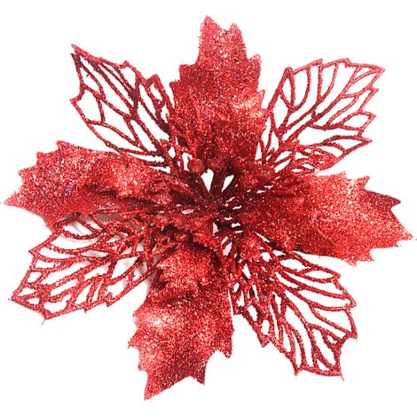 Rouge Poinsettia artificiel (rouge, 10 cm) pour un lot de 12 arbres de Noël