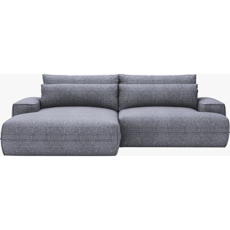 NOEMIA Canapé d'angle convertible avec coffre en tissu gris clair - Angle gauche (1/5)