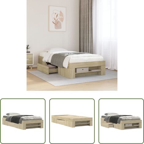 Holzwerkstoff Bett - Bettgestell ohne Matratze Sonoma-Eiche 100x200 cm Holzwerkstoff (1/5)