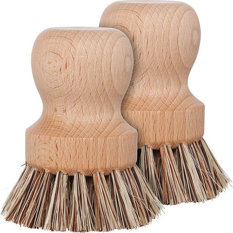 Lot de 2 brosses de Nettoyage pour poêles et poêles en Fonte, Manche 100% Bois de hêtre et Poils en Fibre Naturelle (1/4)