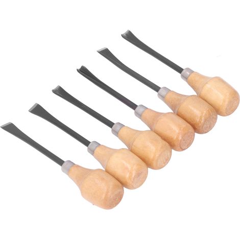 Lot de 6 ciseaux à bois sculpteur gravure artisanat kit outils à main manche hêtre acier tête droite oblique triangle demi-cercle (1/5)