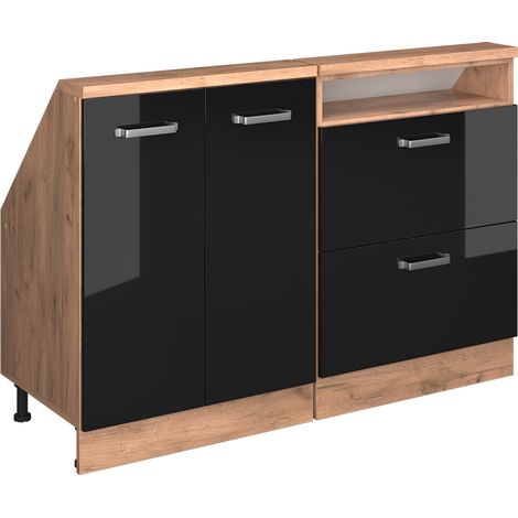 Set di mobili sottotetto Rion, Rovere nero/oro lucido, Set di 2, Vicco