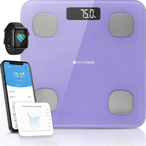 Balance Connectée HAUTE PRÉCISION Pèse Personne Impedancemetre Connectée Bluetooth avec App Pèse Personne Numérique Masse Graisseuse IMC, Poids, Eau, Poids Osseux, BMR (Métal) (1/5)