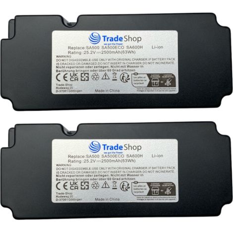 2x Trade-Shop Li-Ion Akku 25,2V / 2500mAh kompatibel mit Yard Force Classic 500B, Classic 600B, 862615 18650-20Q Mähroboter Rasenroboter Rasenmäher (1/4)