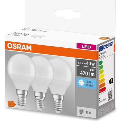 ampoules LED à filament dépoli en verre pour culot E14, forme bougie, blanc froid (4000K), 470 lumens, remplace les ampoules classiques 40W, boîte de 3 (1/5)