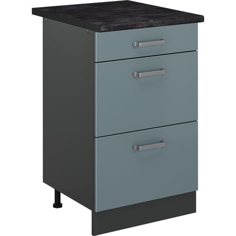 Küchenunterschrank R-Line, Blau-Grau/Anthrazit, 50 cm Arbeitsplatte Anthrazit, Vicco (1/5)