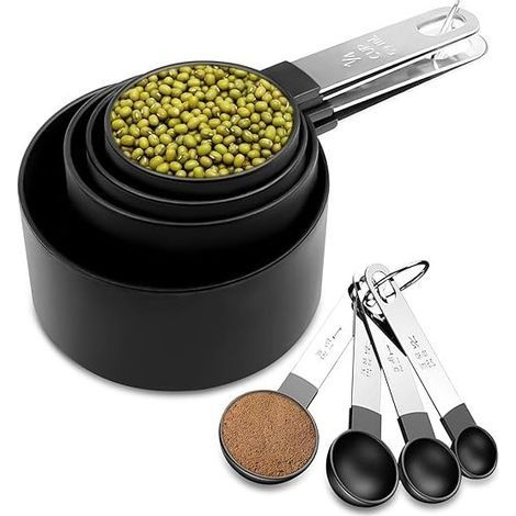 8 pièces Tasses et Cuillères à Mesurer, Lot de Cuillere à Mesurer Inclure 4 Cuillère Doseuse et 4 Tasses de Mesure, Cuilleres Doseuses pour Mesurer Solides et Liquides (1/5)