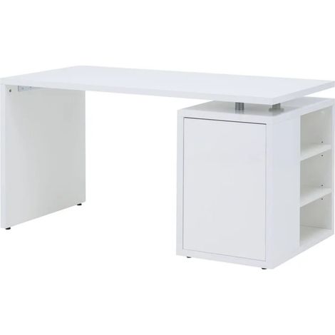 Bureau 140 cm blanc laqué avec rangements - SNOW (1/5)