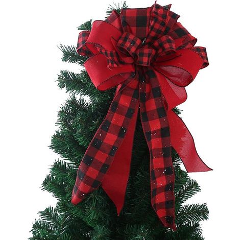 Garniture Pour Arbre De Noël - Nœud Papillon Décoratif En Maille Rouge Et Noir - Pour Décoration De Guirlande Et Couronne - Lot De 1 (1/5)