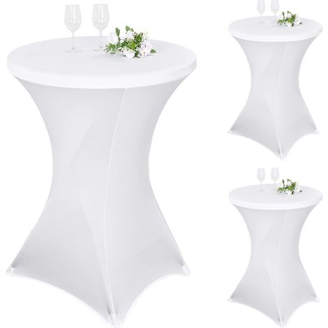 3er-Set Stretch Stehtisch Husse für Bistrotisch Ø 80-85 cm Elegante,Verstärkung im Fußbereich,40°C Maschinenwäsche ,Stretch-Husse Weiß Hussen für Stehtische und Bistrotische(80×110cm,Weiß) (1/5)
