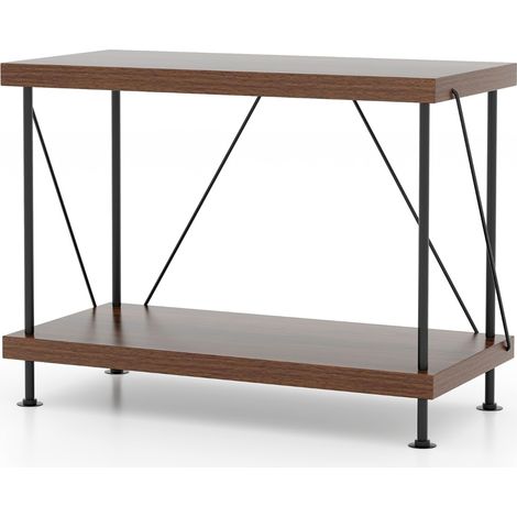 Scaffale multiuso a 2 ripiani con struttura in metallo, Libreria autoportante con stile industriale Noce 60x29,5x45cm (1/4)