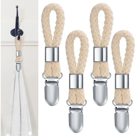 4Pièces Pince à Serviette, Accroche Torchon, Crochet Torchon Porte Serviette Salle de Bain, Clips Porte-Torchon Placards Serviettes Suspendues (1/4)
