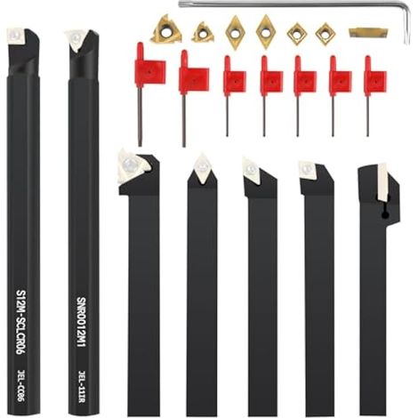 Jeu de 21 outils de tour de 12 mm, comprenant des outils de tournage indexables avec plaquettes en métal dur pour la rectification de la surface de coupe. (1/5)