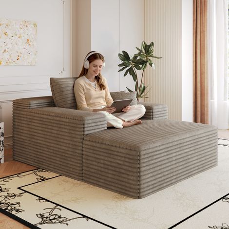 Canapé confortable en velours côtelé, 115 x 159 cm, assise profonde, méridienne, canapé modulable sans structure, rembourrage en mousse, aucun montage requis, canapé compressible pour salon, chambre, (1/5)