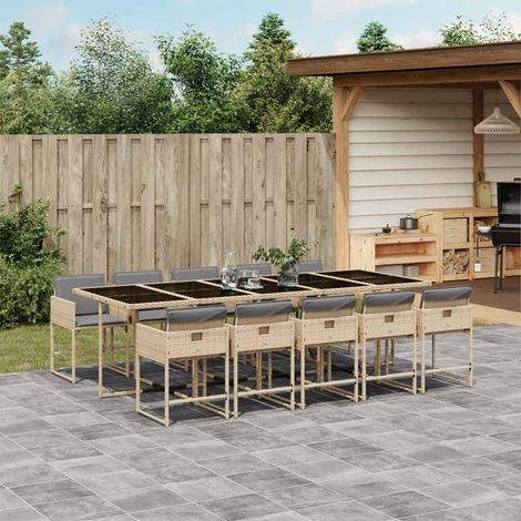 vidaXL Ensemble à manger de jardin et coussins 11 pcs mélange beige