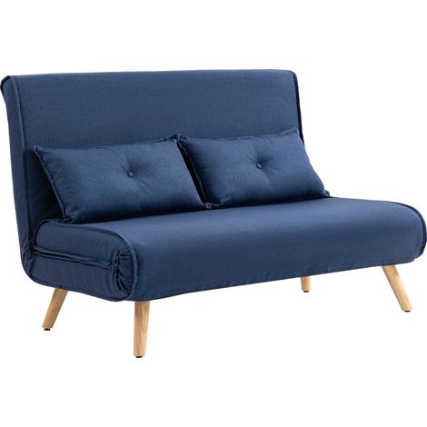 Two-Seater Linen-Look Sofa Bed - Dark Blue