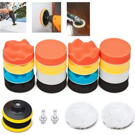 Éponge de polissage de voiture de 3 pouces (paquet de 22) avec kit adaptateur pour le polissage et le lustrage de voiture. (1/5)