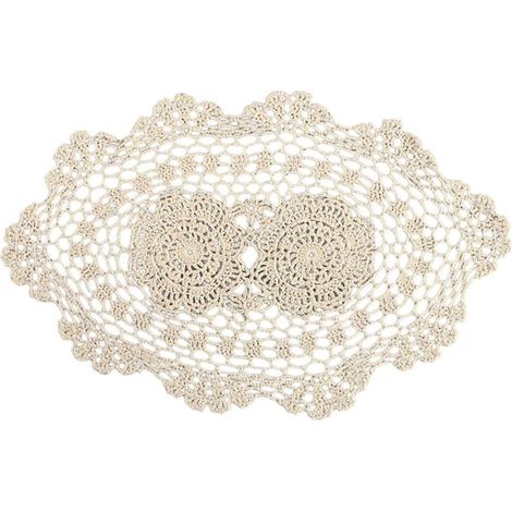Napperons en dentelle faits main au crochet, napperons ovales en coton, 25 x 40 cm (beige), beige (1/2)