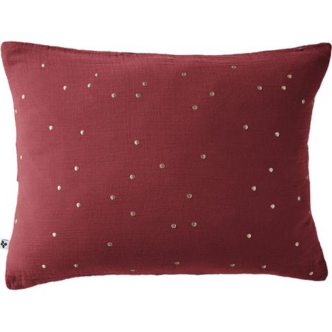 OUREA MOTIF - Taie d'Oreiller 50x70cm Gaze de Coton Lie de Vin à Pois Dorés (1/5)
