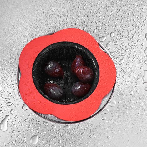 Crépine d'évier en plastique en forme de fleur, bouchon de vidange, accessoires de cuisine et de salle de bain (rouge) (1/5)