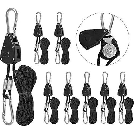 Rope Ratchet Strap, 8 Pcs, 1/8 Inch Rope Ratchet, Heavy Duty Adjustable for Plant Lamp, 150 Lbs Capacity Per Pair