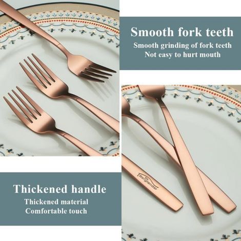 Fourchette De Table - Placage Titane Or Rose - Acier Inoxydable Antirouille - Pour Usage Quotidien Et Événements - 12 Pièces (1/5)