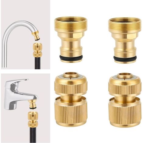 Set of 4 brass hose fittings, 1/2 inch quick-connect fittings - Fittings for garden taps and hoses for water repair and extension (1/5)