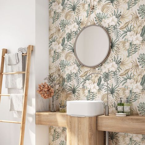 Crédence adhésive salle de bain - Feuilles Tropicales - 90x90 cm - Adhésif + Protection BRILLANTE (1/4)