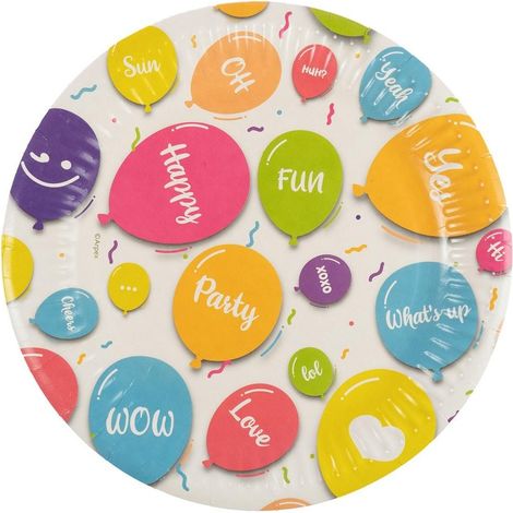 Platos de papel con diseño de globos felices, 8 unidades