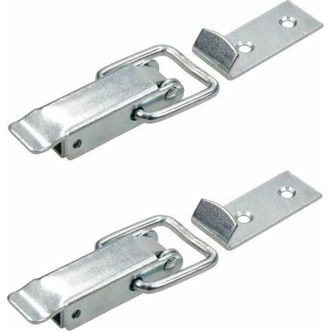 2x Fermeture à levier avec crochet en acier zingué à visser Ferrure Grenouillère Moraillon Etrier Loquet Universel Cliquet Meuble Malle Coffre Boîte Porte, 55 x 13mm