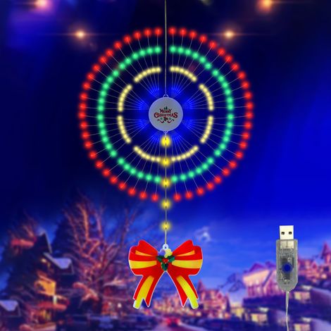 Ortviai Guirlande Lumineuse de Noël en Forme de Feu d'Artifice – 192 LED Colorés, 8 Modes d’Éclairage, Étanche IP65, Alimentation USB ou Piles (1/5)