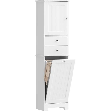 HOMCOM Mobile Bagno Alto con Cesto Biancheria Inclinabile, Bianco