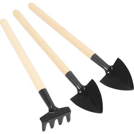 Ensemble De 3 Outils De Jardinage, Râteau Truelle Pelle Métal Poignée Bois, Pour Pot De Fleur Et Semis (1/5)