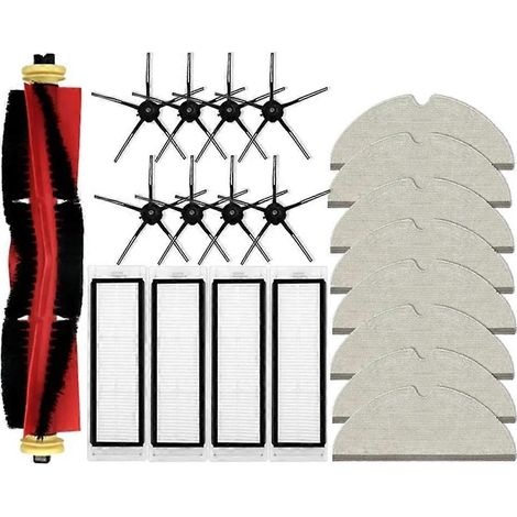 Accessoires compatibles avec les aspirateurs robots Roborock S5, S50, S51, S55, S6, S60 et S6 Pure : brosse latérale principale, filtre HEPA, chiffon de nettoyage. (1/4)