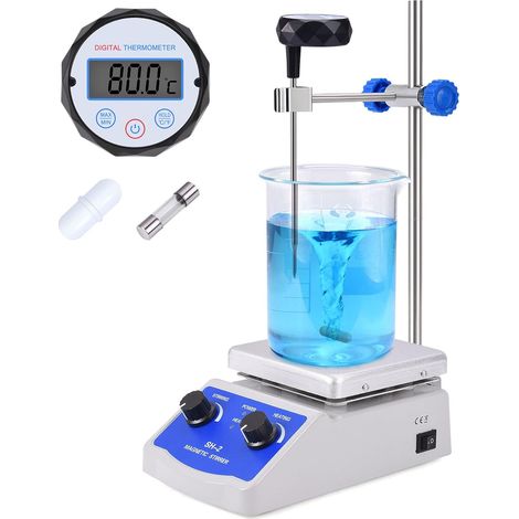 Mélangeur à plaque chaude magnétique SH-2 Max 520 ℉  Plaque d'agitation de laboratoire à chaud 2000 tr/min avec thermomètre, barre d'agitation et support
