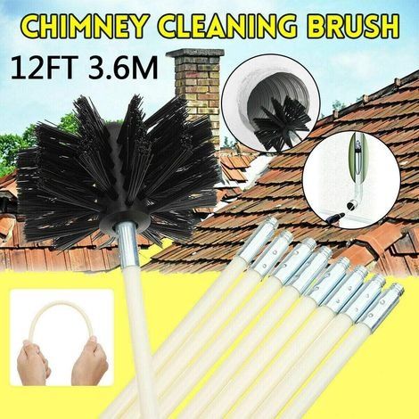 3,6 m Schornsteinreinigungsset für Öfen, Schornsteinreinigungsbürste, 100 mm Rauchrohr, 9 Kehrstäbe, Set zur Reinigung von Pelletöfen, Schornsteinreinigungswerkzeug (1/4)