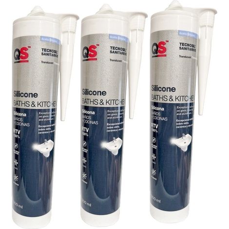 Silicone sanitaire acétique anti moisissure TECNOSIL bain & cuisine, étanche 300ml (lot x3)  Teinte: NOIR