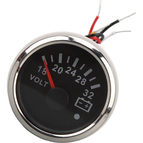 Voltmètre 52 mm CC 9 à 32 V, haute précision, réponse rapide, à aiguille rétroéclairée, pour camping-cars, yachts, bateaux de pêche et navires. Cadran noir, lunette argentée. (1/5)