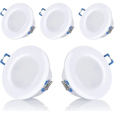 Set mit 5 LED-Einbaustrahlern für Badezimmer, IP44, 230 V, ultradünn, 5 W, erhältlich in Warmweiß und Kaltweiß, rund, weiß, für Badezimmer, Öffnungsdurchmesser: 75–80 mm [Klasse (1/4)