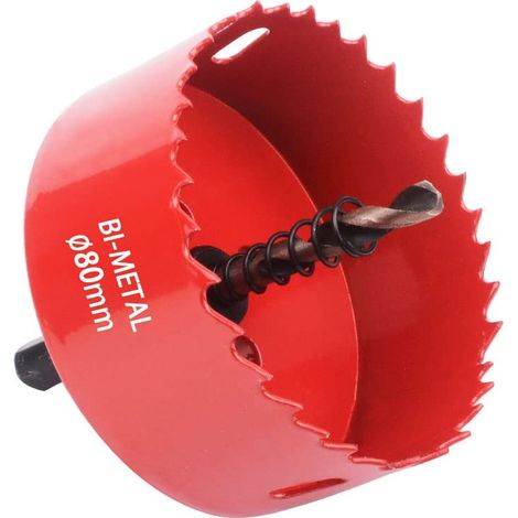 MINKUROW Sega a tazza bimetallica, sega a tazza per legno Ø80mm, punta per centraggio sega a tazza, per forare plastica, PVC, legno, pannelli di fibra, metallo morbido (1/5)