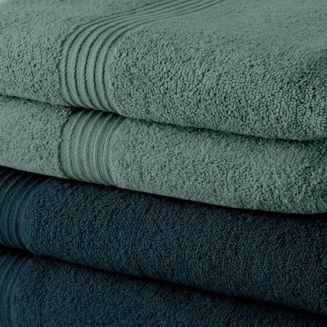 Serviette de Toilette - 50 x 90 cm - 100 % Coton - 450 g/m² - Lot de 10 - 5 Paon + 5 Celadon (1/2)