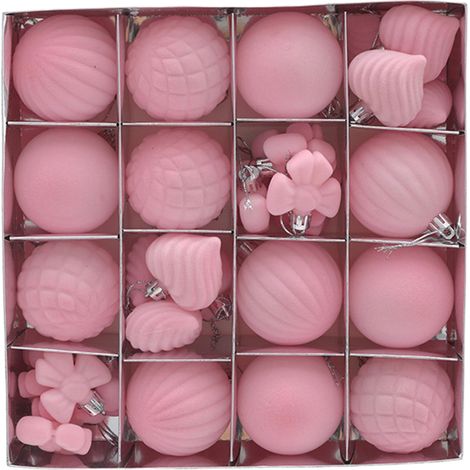 Boule De Décoration De Noël - 32 Pièces - 6 Cm - Plastique - Rose Mat - Avec Anneau De Suspension (1/5)