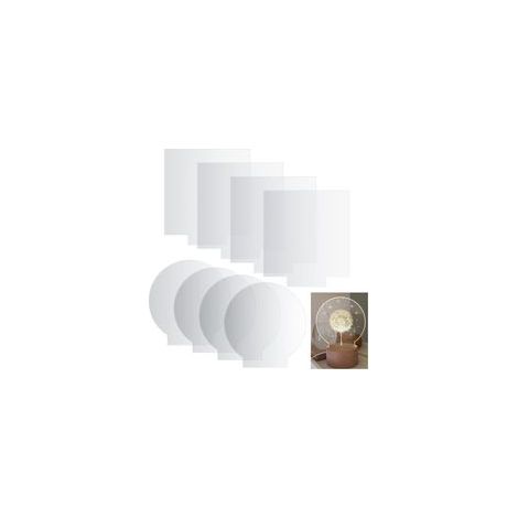 Lot de 8 feuilles acryliques transparentes de 2 mm, rondes et carrées, idéales pour les bases lumineuses LED, les panneaux, les projets d'affichage DIY et l'artisanat.
