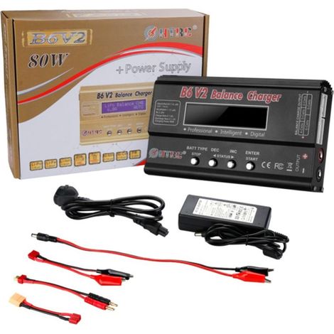 Chargeur Lithium-ion HTRC B6V2 Or 80W 6A,1S-6S digital charger,Pour Lipo/Li-ion/LiFe/NiCd/NiMH/LiHV/PB Smart Rc Batterie Voiture (1/5)