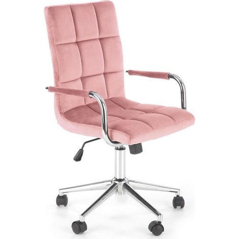 Siège de bureau enfant en velours rose avec structure en métal chromé MAC (1/5)