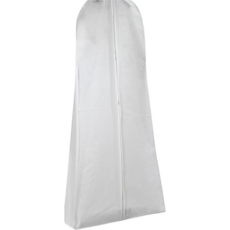 Housse anti-poussière blanche double face en non-tissé infroissable pour robe de mariée, idéale pour protéger le vêtement. (1/5)
