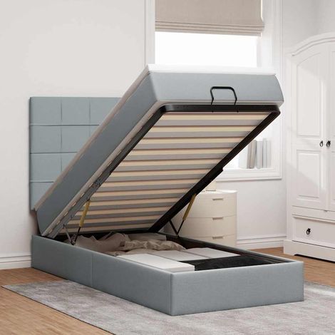 Ottoman-Bett mit Matratze Hellgrau 100x200 cm Stoff