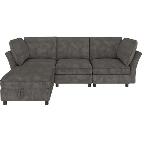 CHICFURN Canapé d'angle modulaire 4-5 places avec pouf coffre, tissu doux, 2 coussins, design en L pour salon et chambre, gris, confort cocon (1/5)
