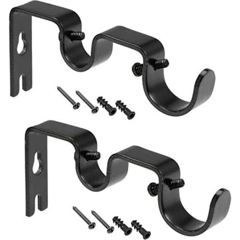 Support de tringle à rideau Support de support double en fer pour tringle à draperie 18mm 27mm, 122 X 53 X 16mm Noir 2Pcs